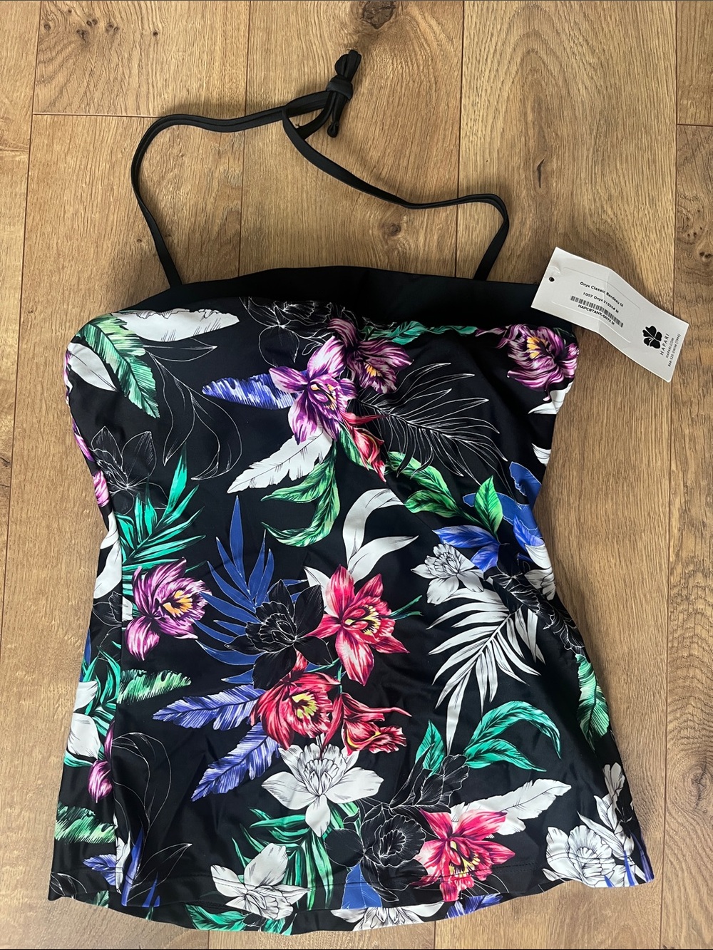 Hapari Black Tropical Floral One-Piece Tankini with Multicolor Blooms